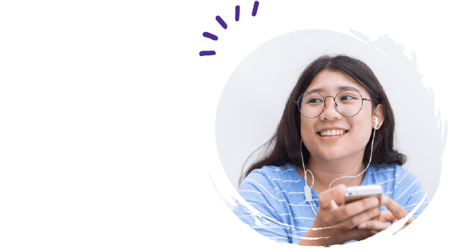 Healthy Asian teen listening to music on her phone